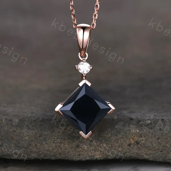 3CT Princess Cut Natural Black Onyx Necklace