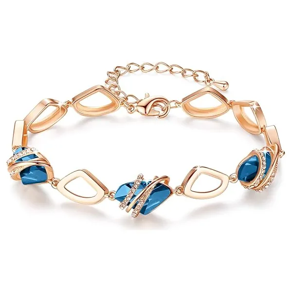 Blue Zircon Wish Stone Link Charm Bracelet