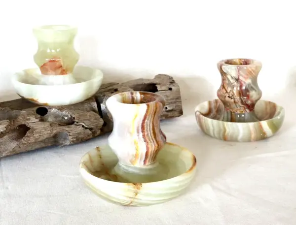 Three Onyx Candle Holders