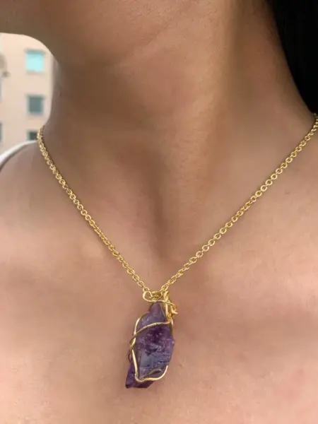 Wire-wrapped amethyst necklace - crystals for spiritual growth