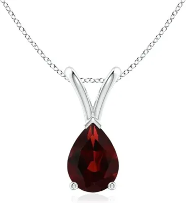 Natural V-Bale Pear-Shaped Garnet Solitaire Silver Pendant by Angara, January birthstone