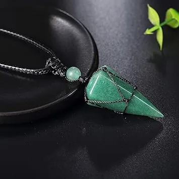 Aventurine Pointed Pendant Adjustable Black Rope Necklace for Men and Women