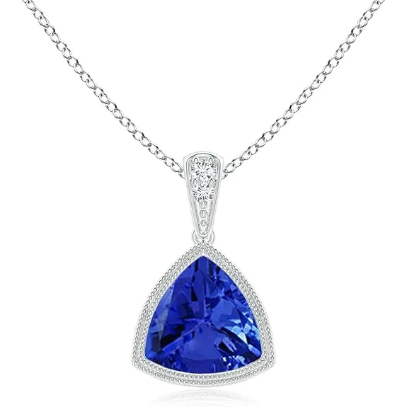 Bezel-Set Trillion Tanzanite Pendant with Milgrain by Angara
