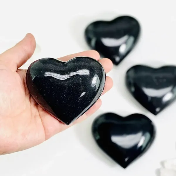 Black Onyx Puff Crystal Hearts