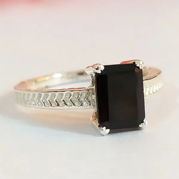 Black Spinel Emerald Cut Ring