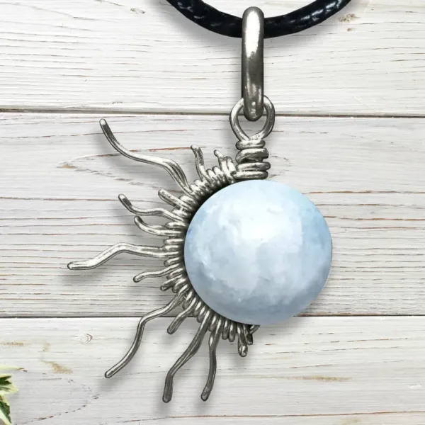 Blue Celestite Sunburst Wire Pendant