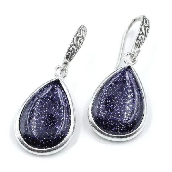 Blue Goldstone Drop silver Earrings