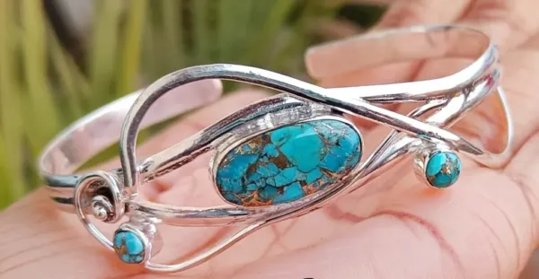 Blue Turquoise Handmade Sterling Silver Bangle December birthstone