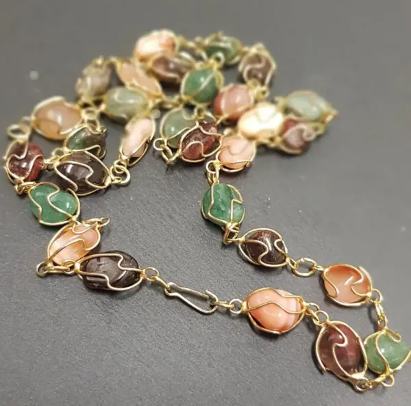 Caged Tumbled Multi Gemstone Necklace
