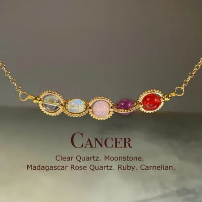 Cancer Crystal Necklace with Carnelian, Ruby, Moonstone, Rose and Clear Quartz