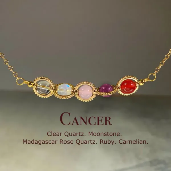 Cancer Crystal Necklace with Carnelian, Ruby, Moonstone, Rose and Clear Quartz