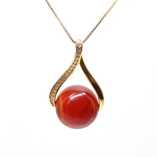 Carnelian Necklace - round ball crystal in a hoop