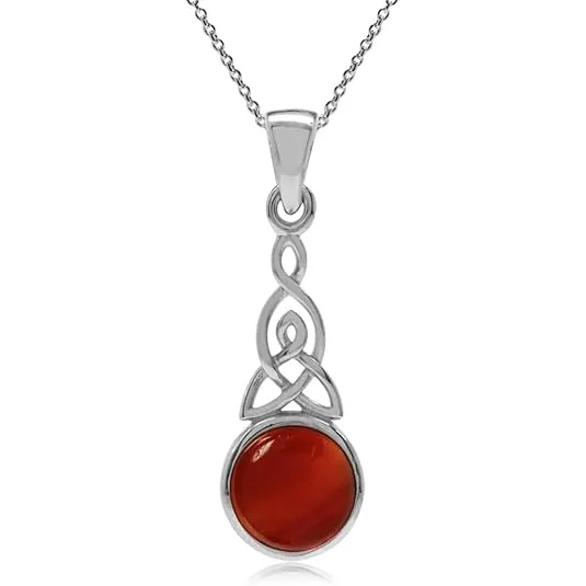 Carnelian Triquetra Celtic Knot Sterling Silver Pendant