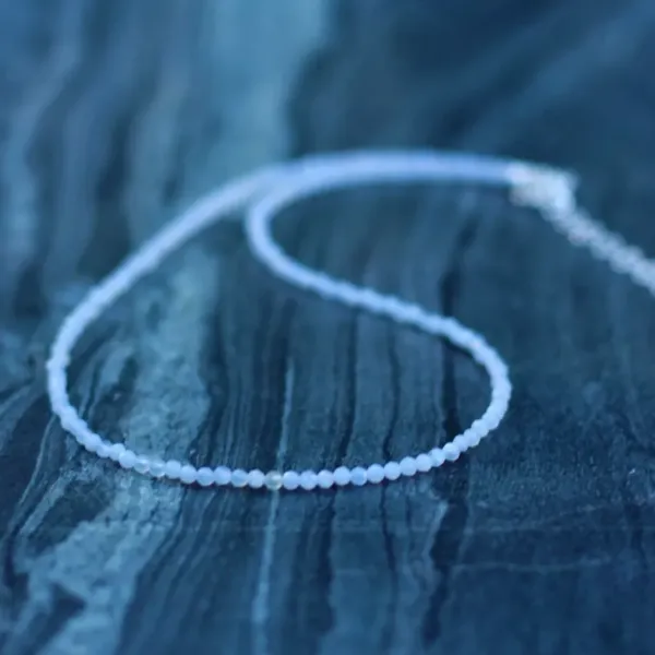 Blue Chalcedony Beaded Dainty Necklace