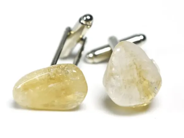 Citrine Tumbled Stone Silver Cufflinks Set - November Birthstone gift