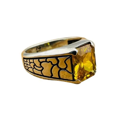 Citrine Men's Silver Handmade Ring - November Birthstone