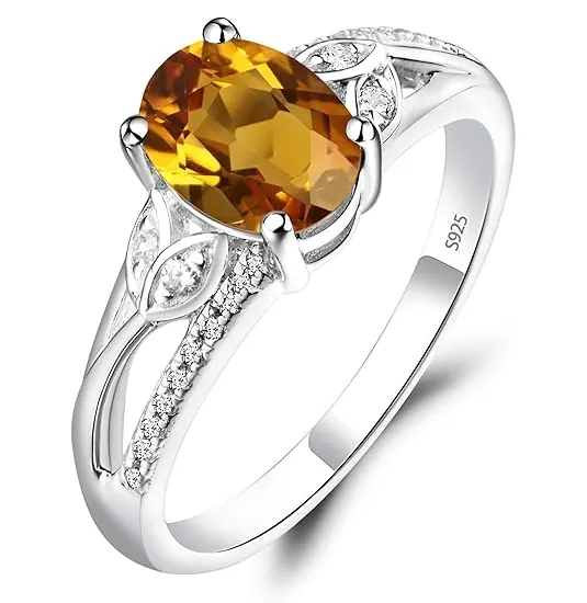 Citrine Sterling Silver Oval Shaped 8X6 MM Leaf Ring - November Birthstone