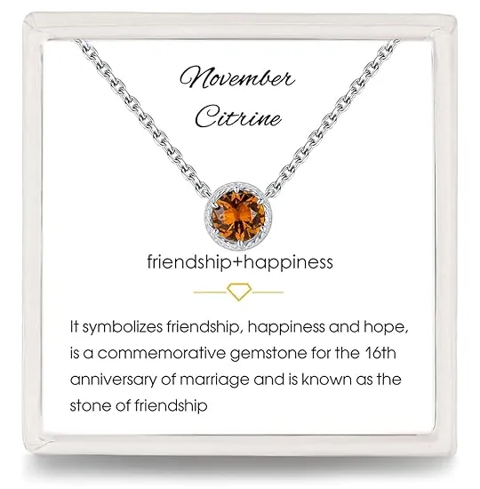Citrine S925 Sterling Silver Dainty November Birthstone Pendant Tiny Solitaire CZ Necklace