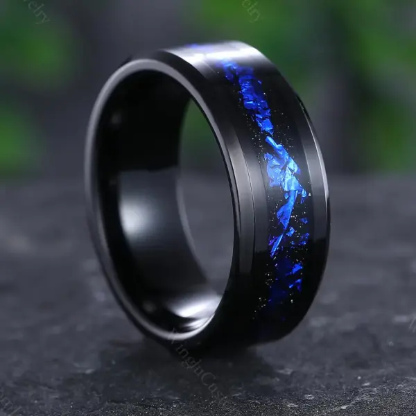 Unique Crushed Sapphire Men's Black Band