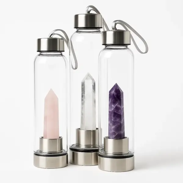 Crystal Infused Water Bottles with Amethyst, Rose Quartz, and Clear Quartz