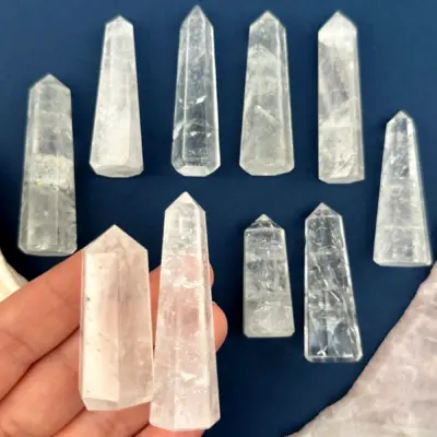 A group of crystal quartz polished points
