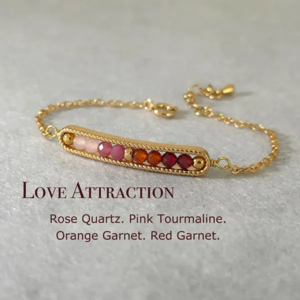 Dainty Love Attraction Bracelet - Rose quartz, pink tourmaline, red and orange garnet.