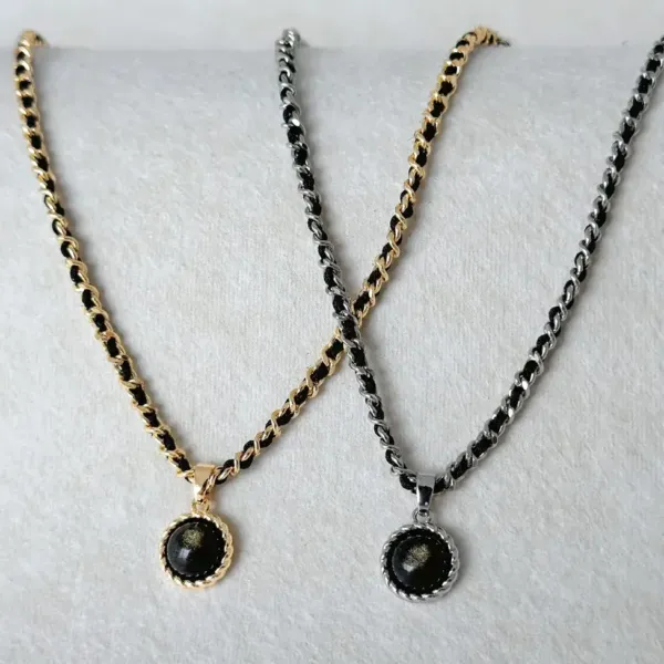 Two Elegant Golden Sheen Obsidian Charm Necklaces one silver and one gold