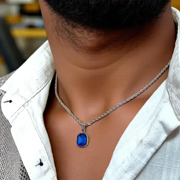 Elegant Men’s Minimalist Sapphire Necklace