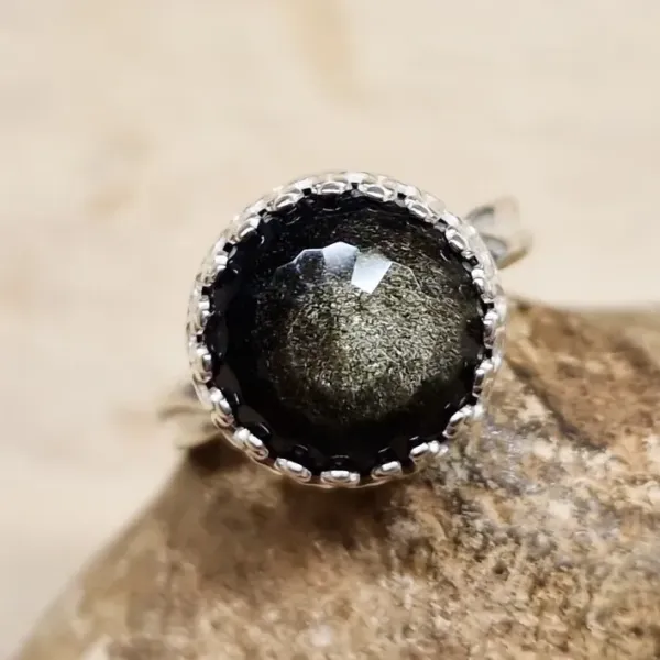 Faceted Gold Sheen Obsidian Ring