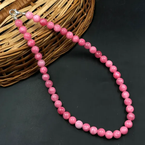 Fine Pink Jade Beaded Necklace