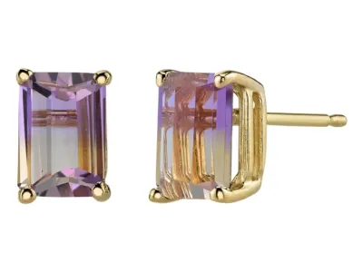 A pair of Genuine purple-yellow Ametrine gold Stud Earrings