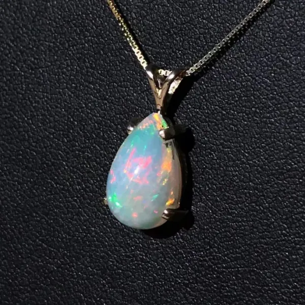 Genuine Pear Shape Opal Pendant on silver chain