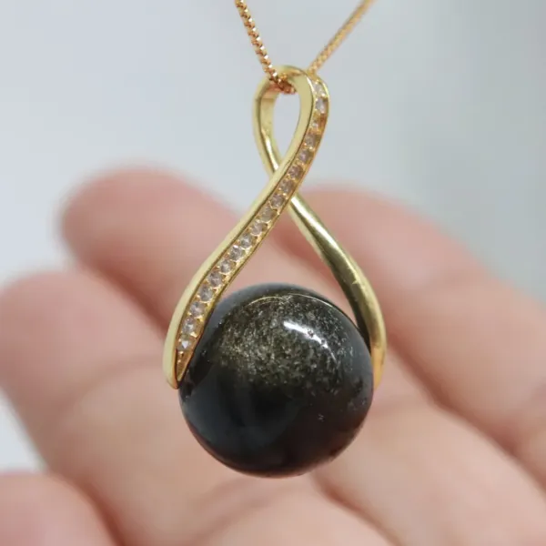 Golden Obsidian Sphere golden loop Necklace