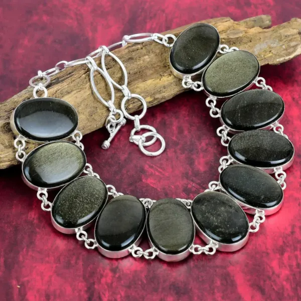 Golden Sheen Obsidian Silver Necklace