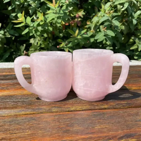 Two Hand Carved Rose Quartz Cups