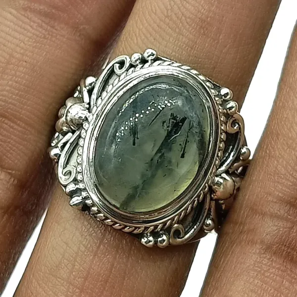 Handmade Prehnite Oval silver Ring