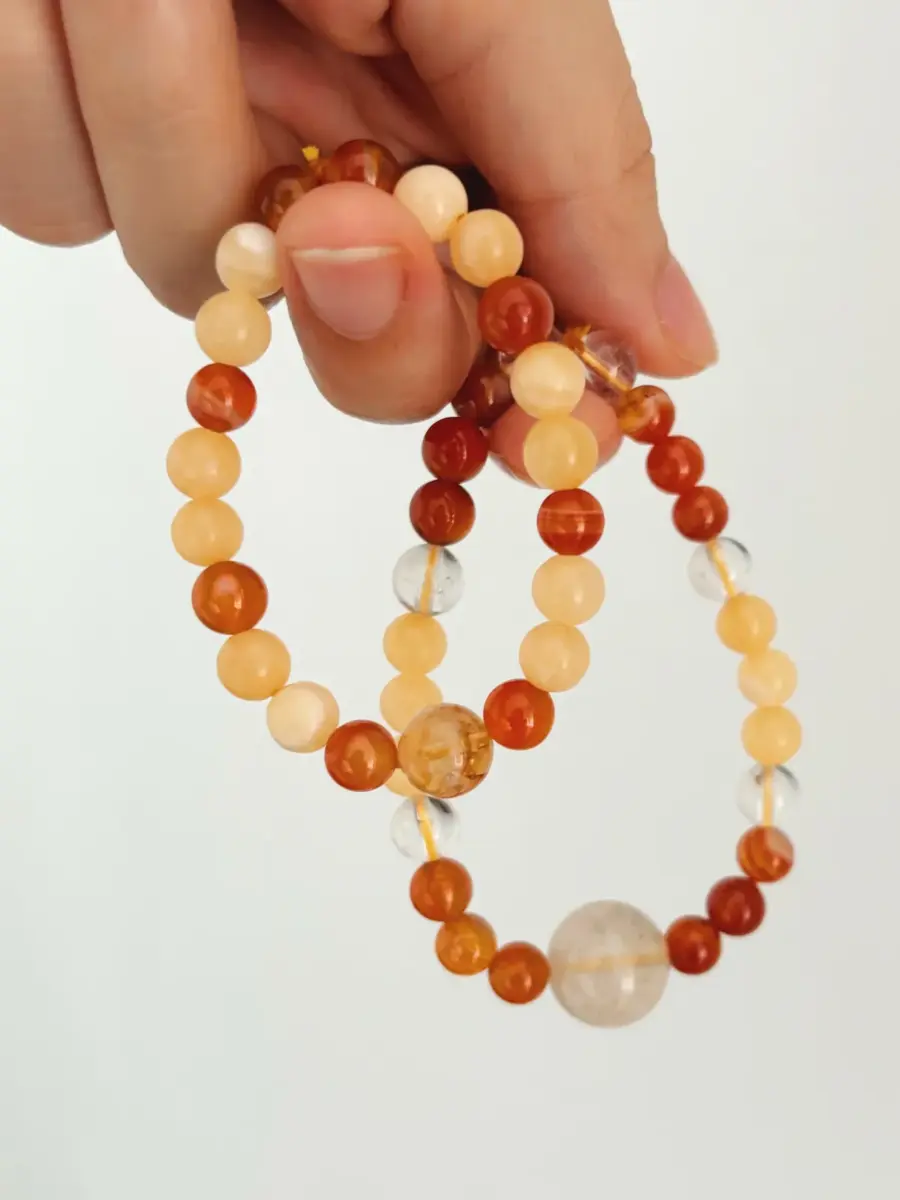 Healing Stone Bracelets for Abundance with yellow jade, carnelian, citrine, and golden rutilated quartz