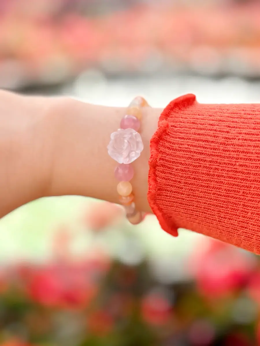 Healing Stone Bracelets - Flower Garden with rose quartz, carnelian, yellow jade, tourmaline, and clear quartz