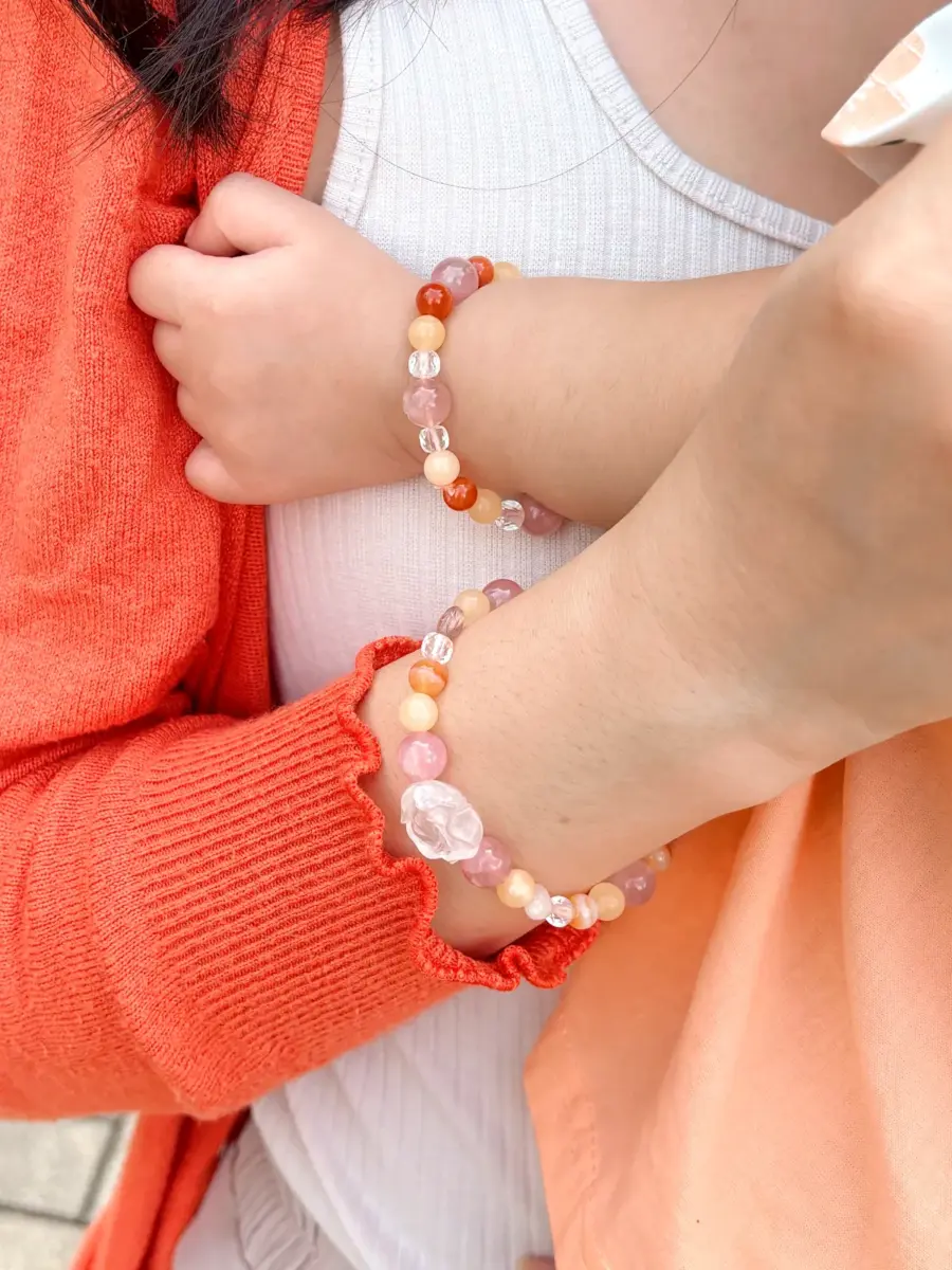 Healing Stone Bracelets - Flower Garden with rose quartz, carnelian, yellow jade, tourmaline, and clear quartz