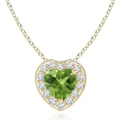 Heart-Shaped Peridot Pendant with Diamond Halo by Angara