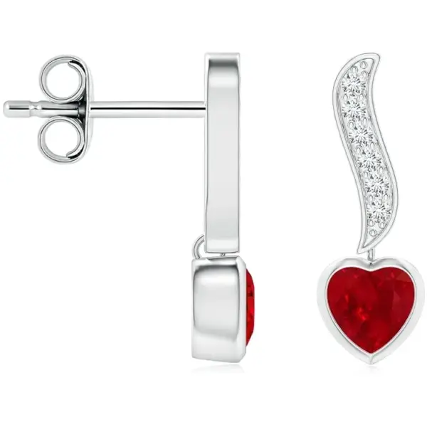 Heart-Shaped Ruby and Diamond Swirl Drop Earrings by Angara