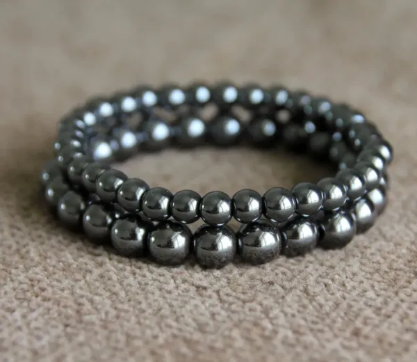 Two Hematite Unisex Bracelets - with 6 and 8 mm size beads