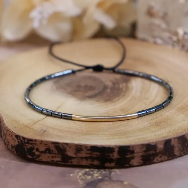 Hematite Dainty Beaded Adjustable Bracelet