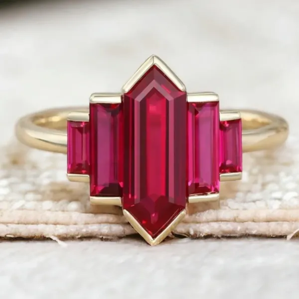 Hexagon Cut Ruby Ring