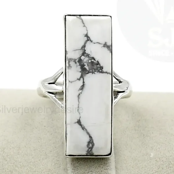Howlite Long Rectangle Ring