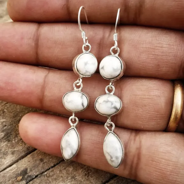 A pair of Howlite Long Three Stone Earrings