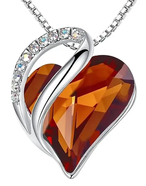 Infinity Love Heart Pendant with Topaz - November Birthstone Crystals with Silver Plated 18 + 2 inch Chain