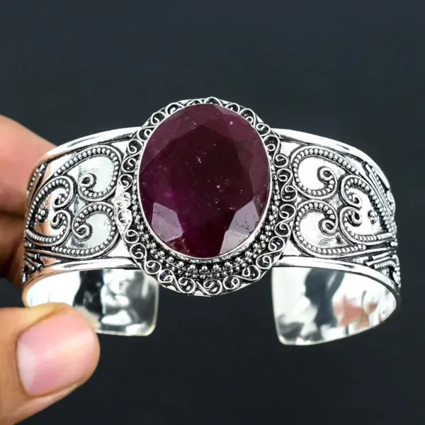 Kashmir Red oval Ruby silver Bangle