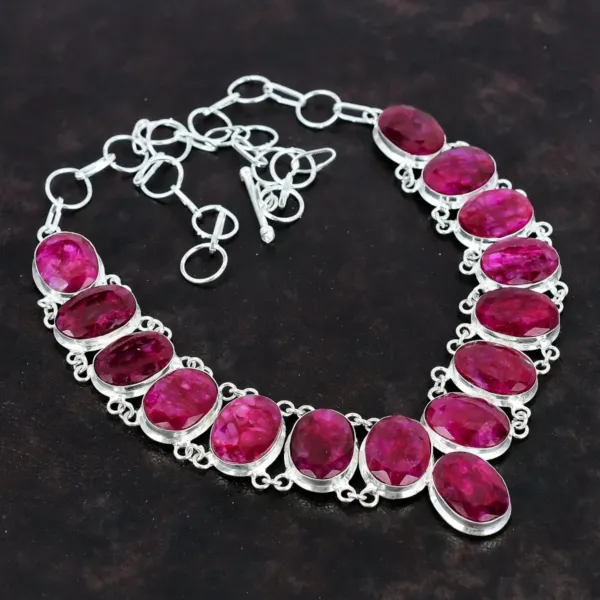 Kashmir red Ruby silver Necklace