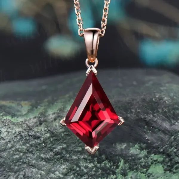 Kite Shape red Ruby rose gold Necklace